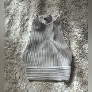 Babaton - Sculpt Knit Ribbed Mock Neck Sleeve Crop Top in Cream